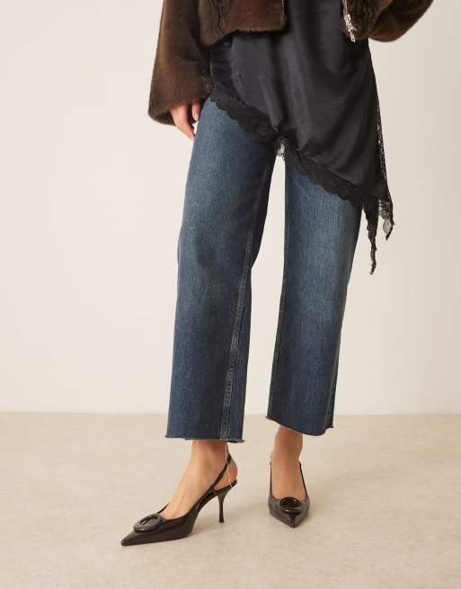 Mango pointed heeled slingback in dark brown, 3 of 4