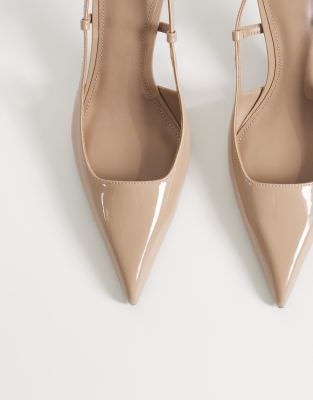 Mango Pointed Heeled Slingback Pumps In Neutral