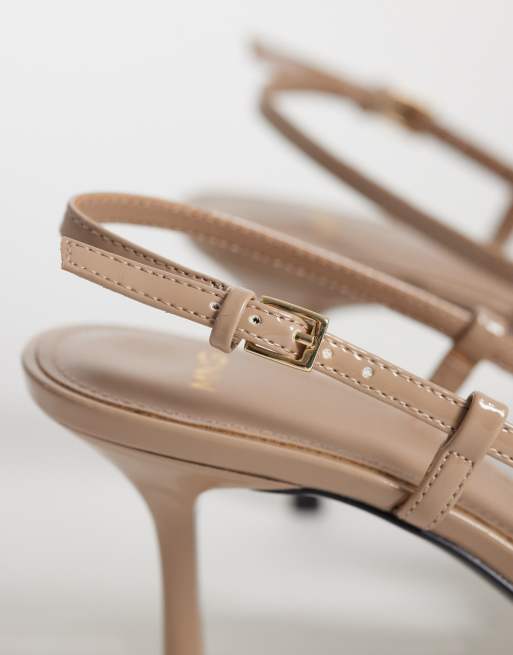 Mango pointed heeled slingback pumps in beige, 3 of 4