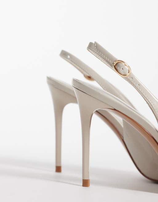 Mango pointed heeled slingback pumps in beige, 3 of 4