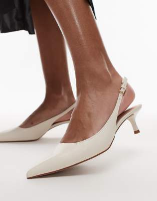 Shop Mango Pointed Kitten Heel Shoes In Neutral
