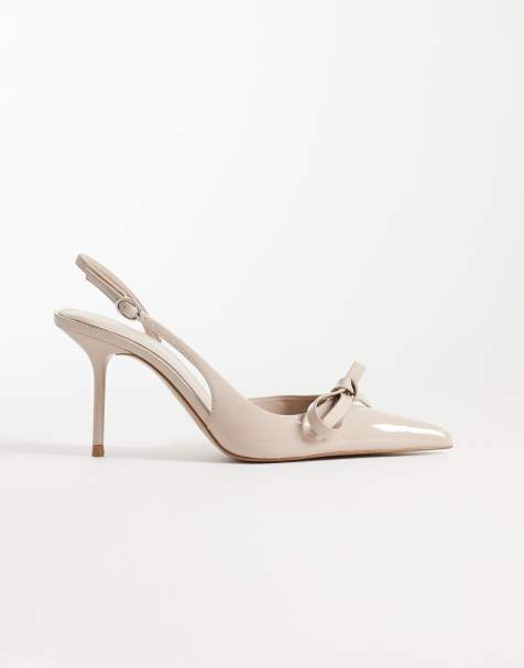 Mango pointed toe heeled slingback pumps with bow detailing in pale pink - view 1