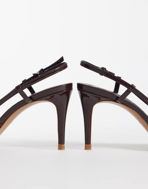 Mango pointed toe slingback heels with statement buckle in dark brown, 4 of 4