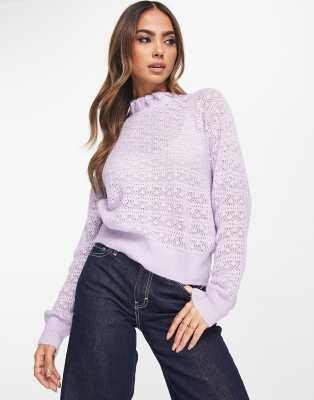 Mango pointelle high neck sweater in lilac-Purple