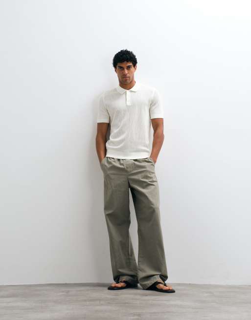 Mango pointelle knit polo shit in ecru, 5 of 5