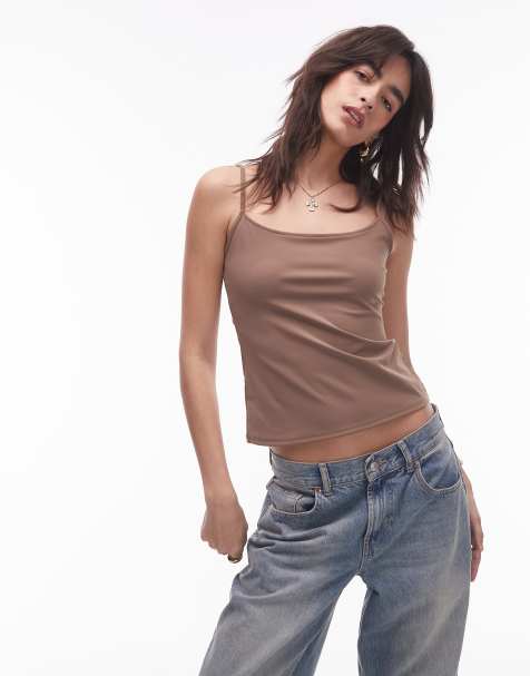 Mango polaymide cami top in light brown - view 1