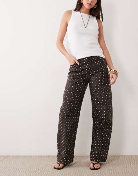 Mango Polka 100% cotton straight jean in brown and white polka dot - view 1