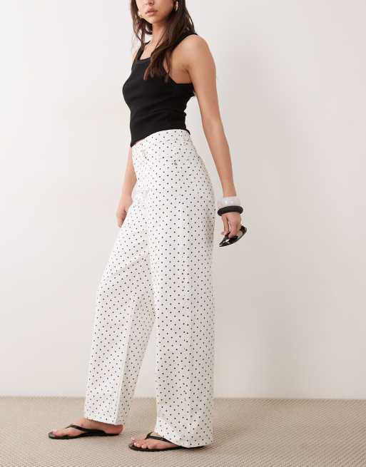Mango Polka 100% cotton straight jean in white and black polka dot, 2 of 5