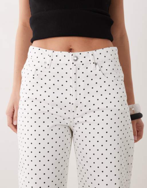 Mango Polka 100% cotton straight jean in white and black polka dot, 4 of 5