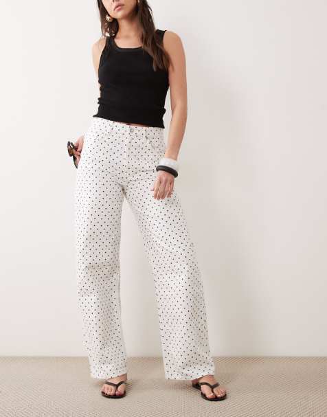 Mango Polka 100% cotton straight jeans in white and black polka dots - view 1