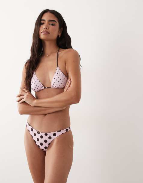 Mango polka dot bikini bottoms in brown - view 1