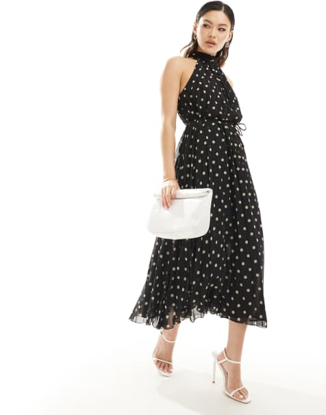 Mango polka dot halter maxi dress in black - view 1