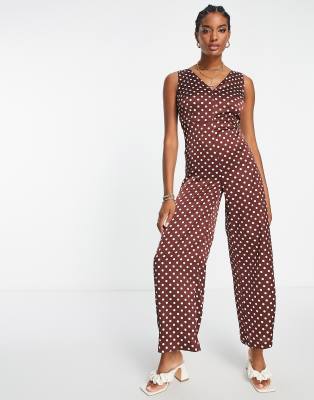 Mango polka dot jumpsuit in brown