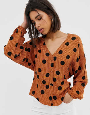 ORANGE AND BLACK POLKA DOT BLOUSE