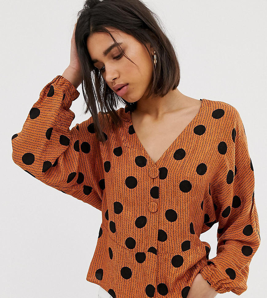 Mango polka dot printed blouse in Orange