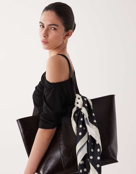 Mango polka dot satin bag scarf in beige - view 1