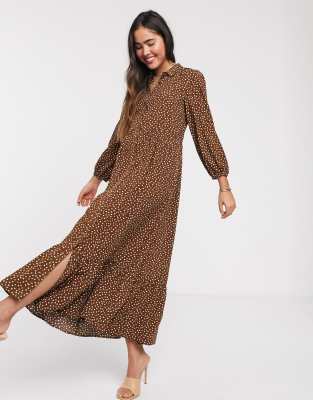 Mango polka dot shirt dress in brown | ASOS