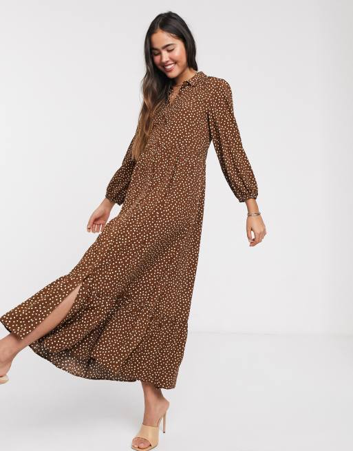 Brown polka cheap dot shirt dress