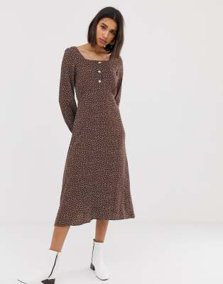 asos brown polka dot dress