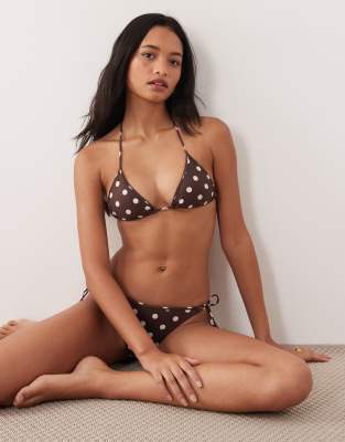 Mango Polka Dot Tie Back Bikini Top In Brown