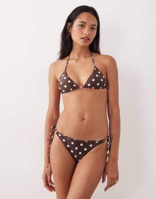 Mango Polka Dot Tie Side Bikini Bottoms In Brown