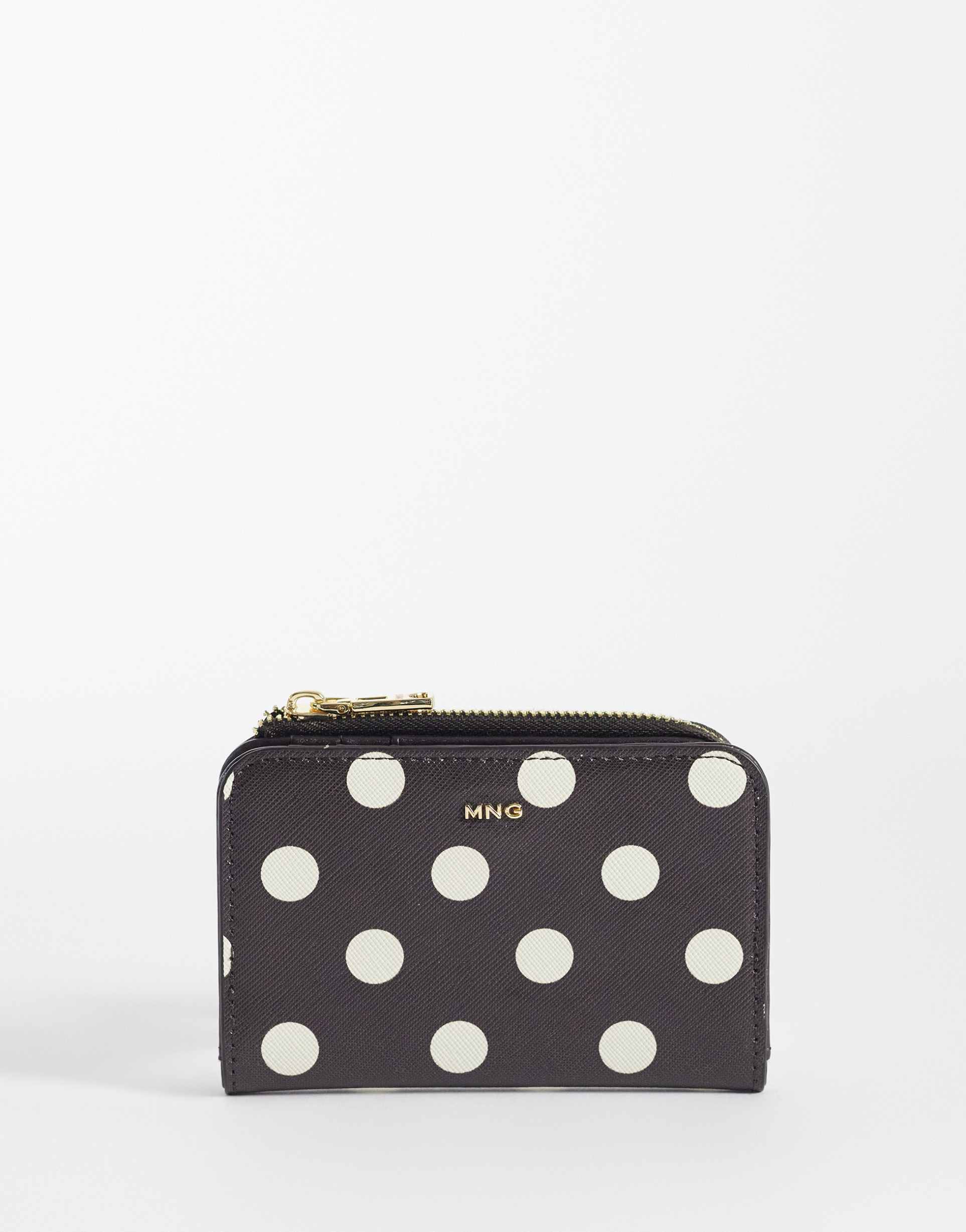 mango polka dot wallet in brown