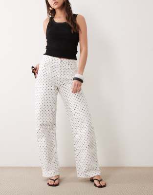 Polka - Jean droit 100 % coton à pois - Blanc et noir 34