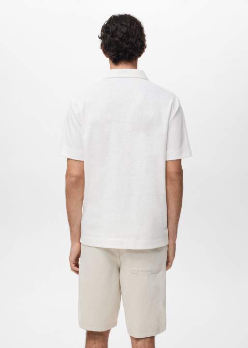 Mango - Polo a maniche corte bianca in misto cotone, 3 di 4