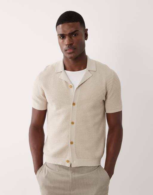 Mango - Polo a maniche corte color fungo a coste con bottoni