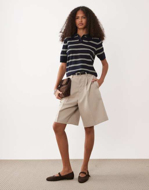 Mango - Polo a maniche corte in maglia color blu navy a righe, 2 di 4