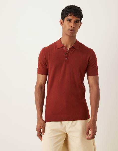 Mango - Polo a maniche corte in maglina di misto cotone color ruggine - view 1