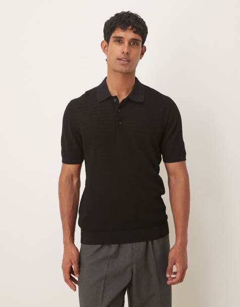 Mango - Polo a maniche corte in misto cotone nera con rever - view 1