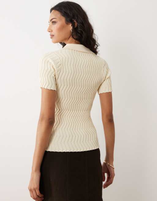 Mango - Polo a maniche corte testurizzata color crema, 2 di 4