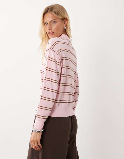 Mango polo a maniche lunghe a righe rosa, 4 di 4