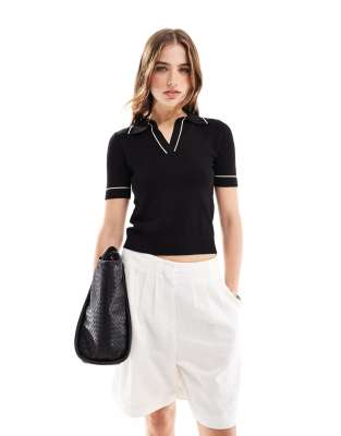 Mango - Polo avec bords à liseré - Noir