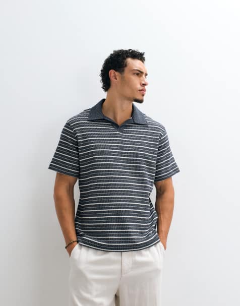 Mango - Polo blu navy a righe con colletto a rever - view 1