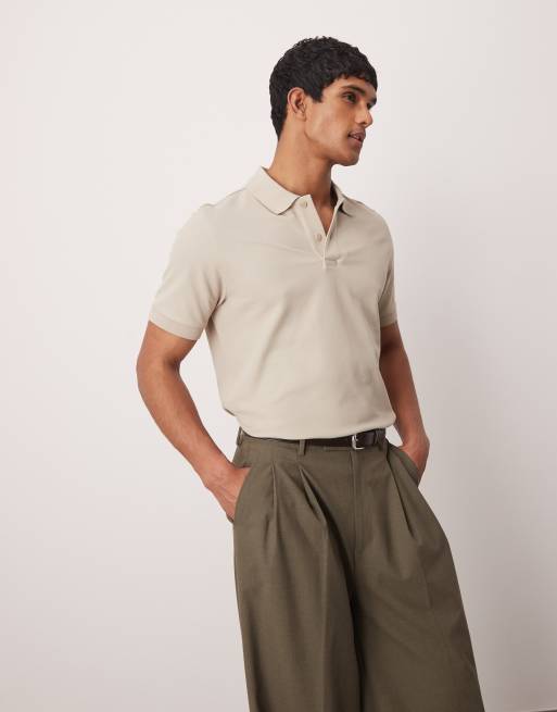 Mango - Polo con colletto con rever in jersey beige chiaro
