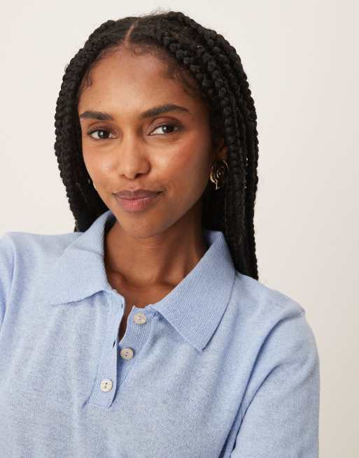 Mango - Polo crop top en maille compacte - Bleu pastel, 4 de 4