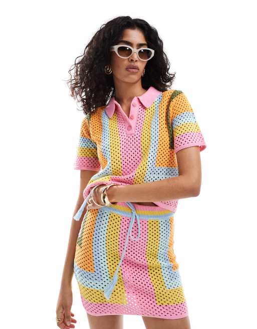 Mango - Polo d'ensemble au crochet - Multicolore