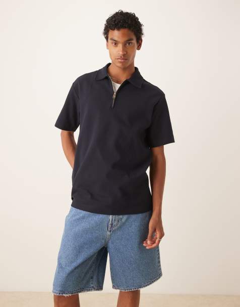 Mango - Polo droit à col zippé - Bleu marine - view 1