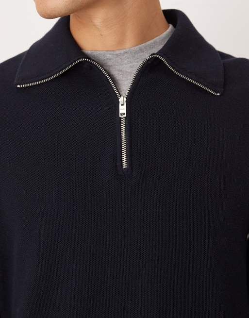 Mango - Polo en coton mélangé à col zippé - Bleu marine, 3 de 5