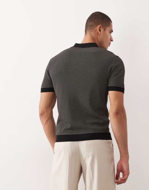 Mango - Polo en maille à fines rayures - Noir, 4 de 5