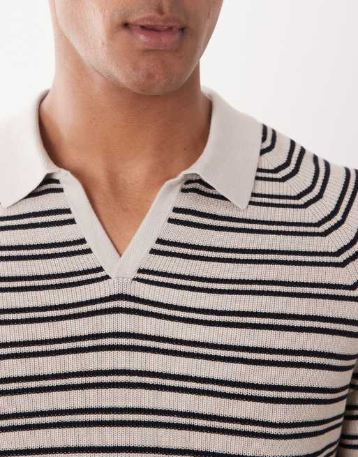 Mango - Polo en maille avec col à revers et rayures - Crème, 5 de 5