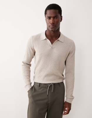 Mango - Polo en maille côtelée de coton mélangé - Écru-Neutre