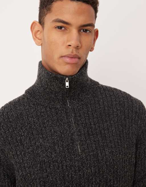Mango - Polo grigio scuro in misto lana sale e pepe con zip corta , 4 di 5