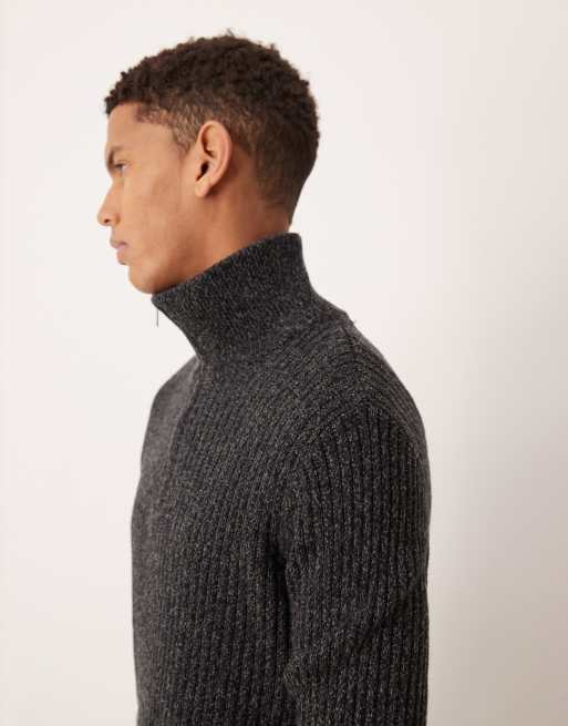 Mango - Polo grigio scuro in misto lana sale e pepe con zip corta , 5 di 5