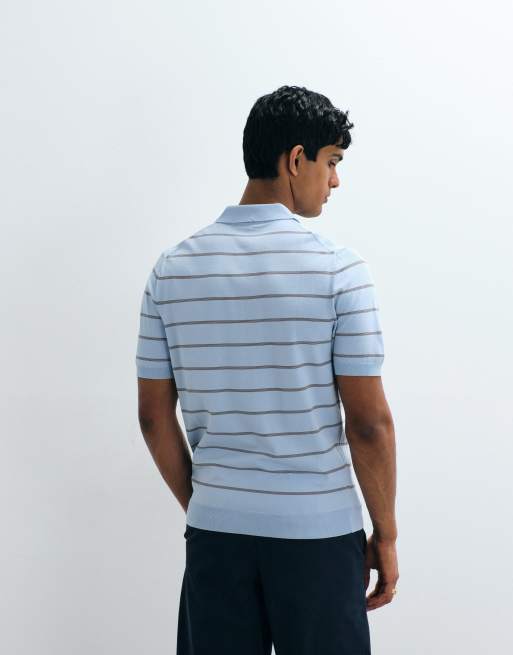 Mango - Polo in maglia a righe azzurra, 2 di 5