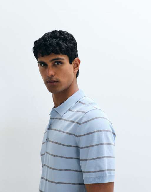 Mango - Polo in maglia a righe azzurra, 3 di 5