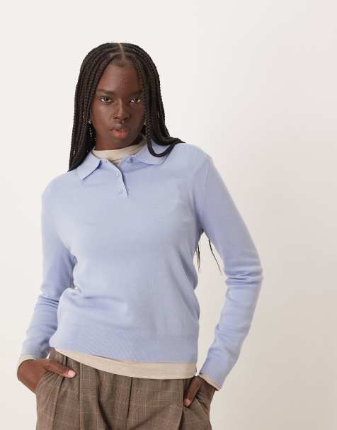 Mango - Polo in maglia blu pallido - view 1