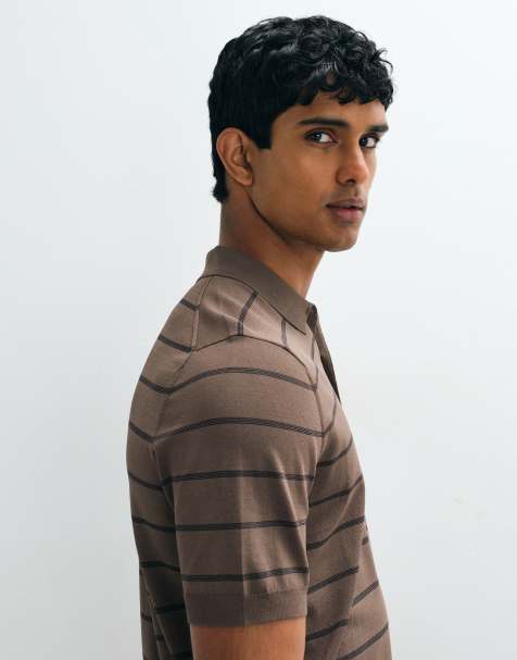 Mango - Polo in maglia marrone a righe - view 1